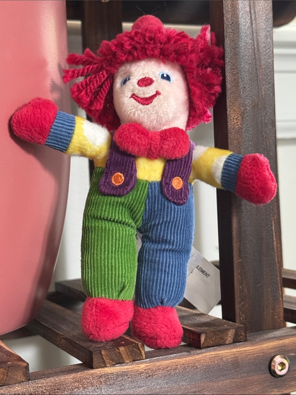 Gymboree Red Yarn-Hair Clown Plush with Green & Blue Corduroy Pants